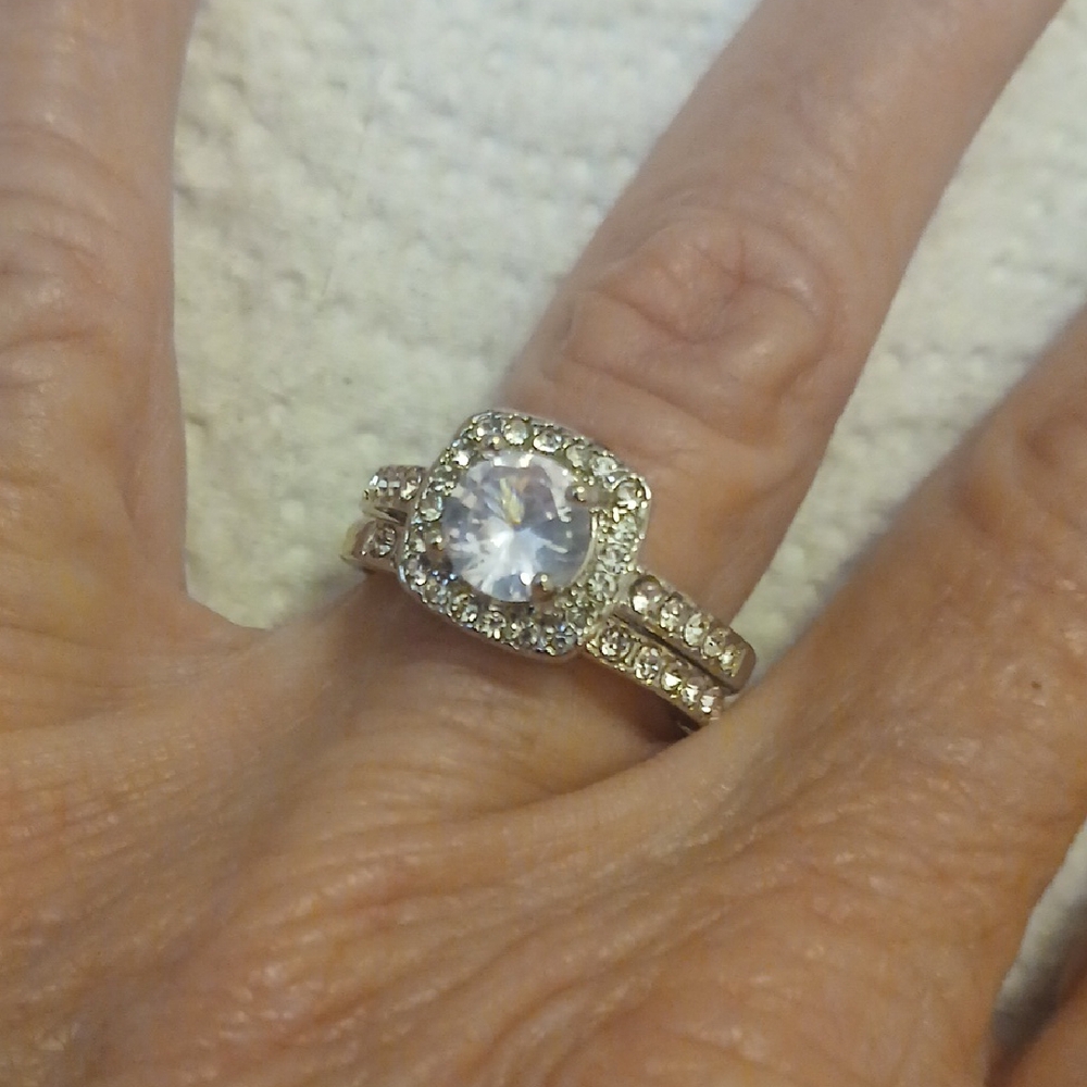925 STERLING SILVER, White Sapphire WEDDING SET. Size 9
